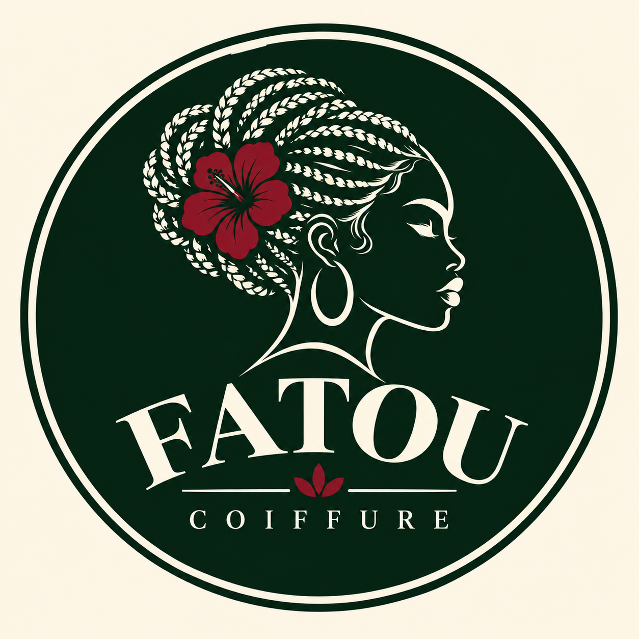 Logo rond Fatou Coiffure, vert et rouge
